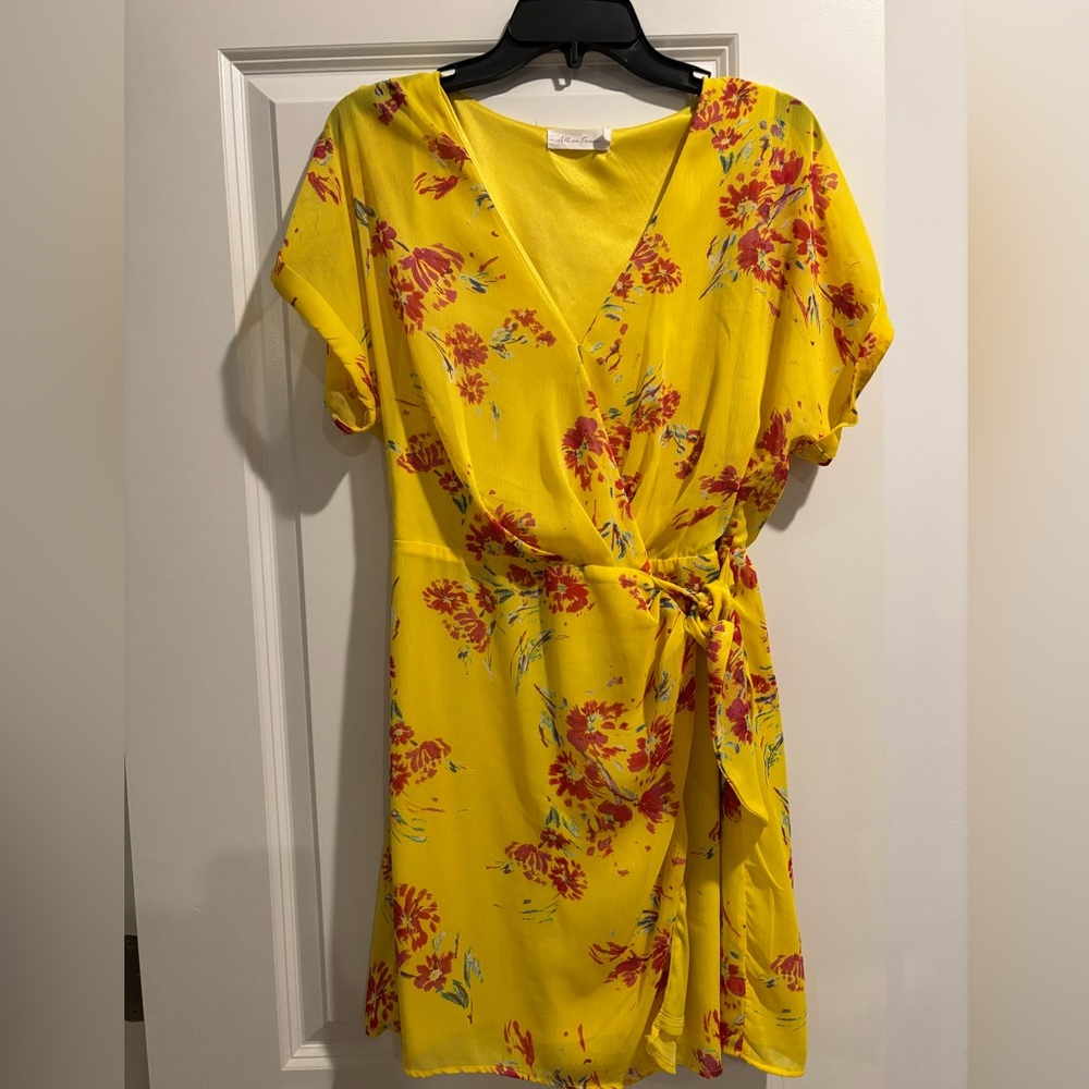 Floral Yellow Wrap Dress
